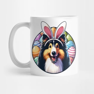 Collie with Bunny Ears Enjoys Easter Egg Adventure Mug